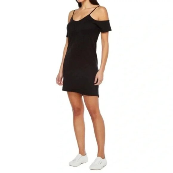 LNA Off The Shoulder Tee Dress T-shirt Mini Cut Out Open Shoulders Black Size XS - Picture 8 of 16